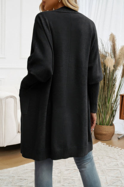 Knit Open Front Bishop Sleeves Pockets Cardigan - It's a Girly Place
