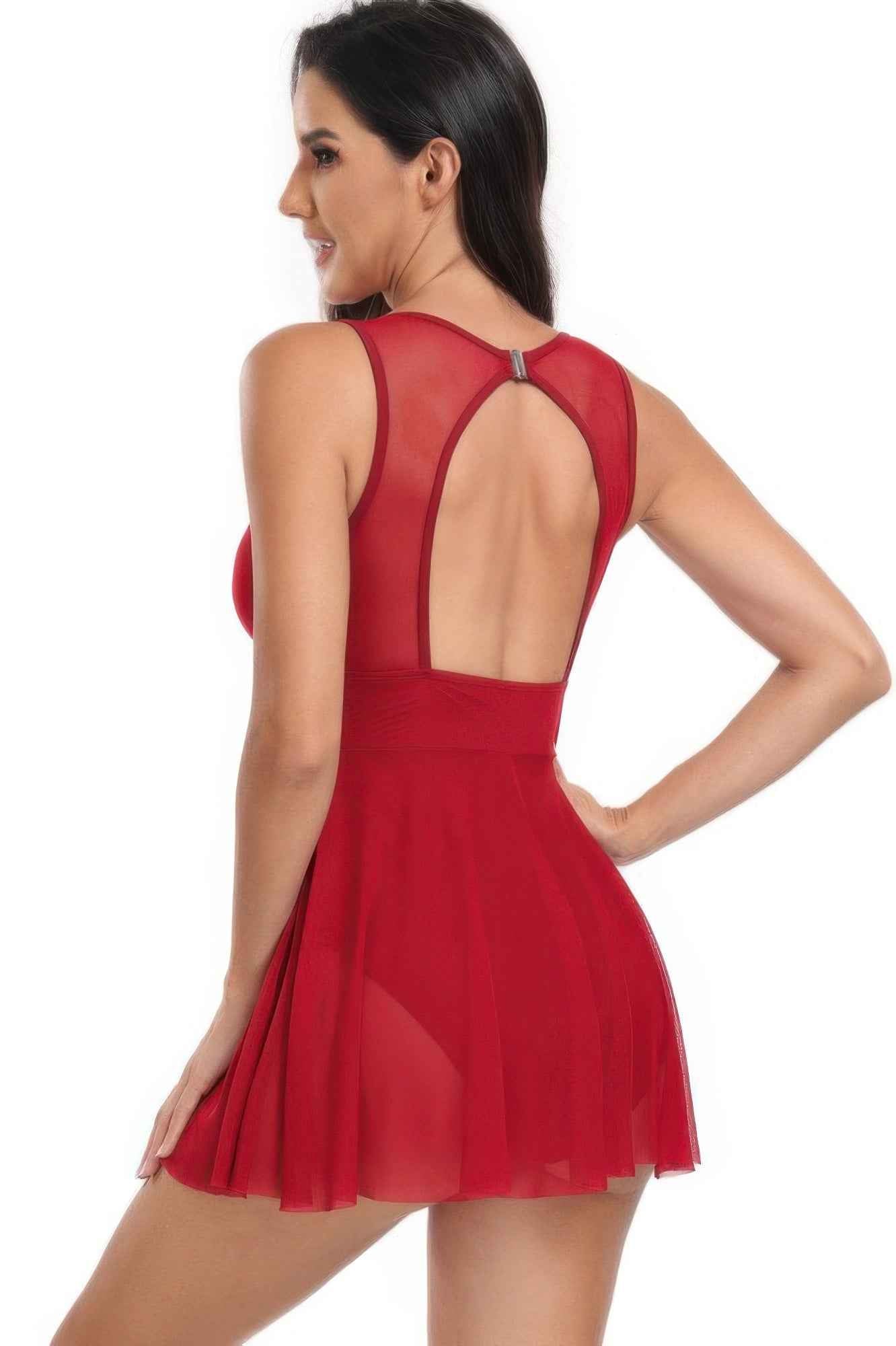 Solid Color Block Sleeveless Fit Ruffle Swimsuits