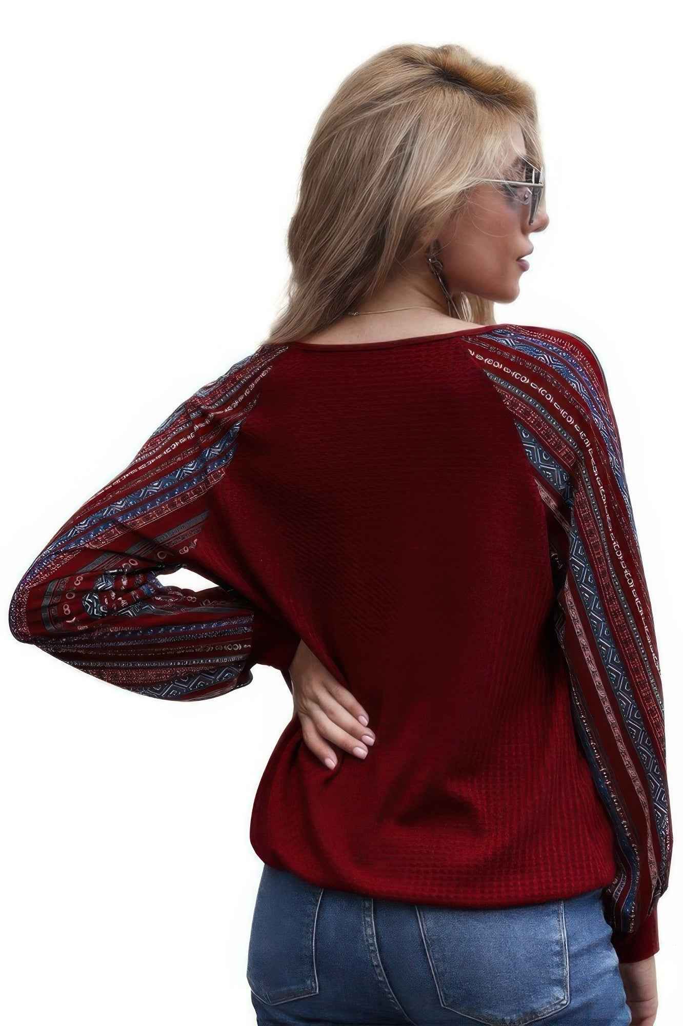 Color Block Deep V Neck Raglan Sleeve Wrap Top