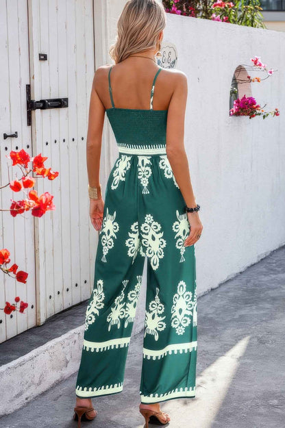 Off Shoulder Ruched Printed High Waist Jumpsuit
