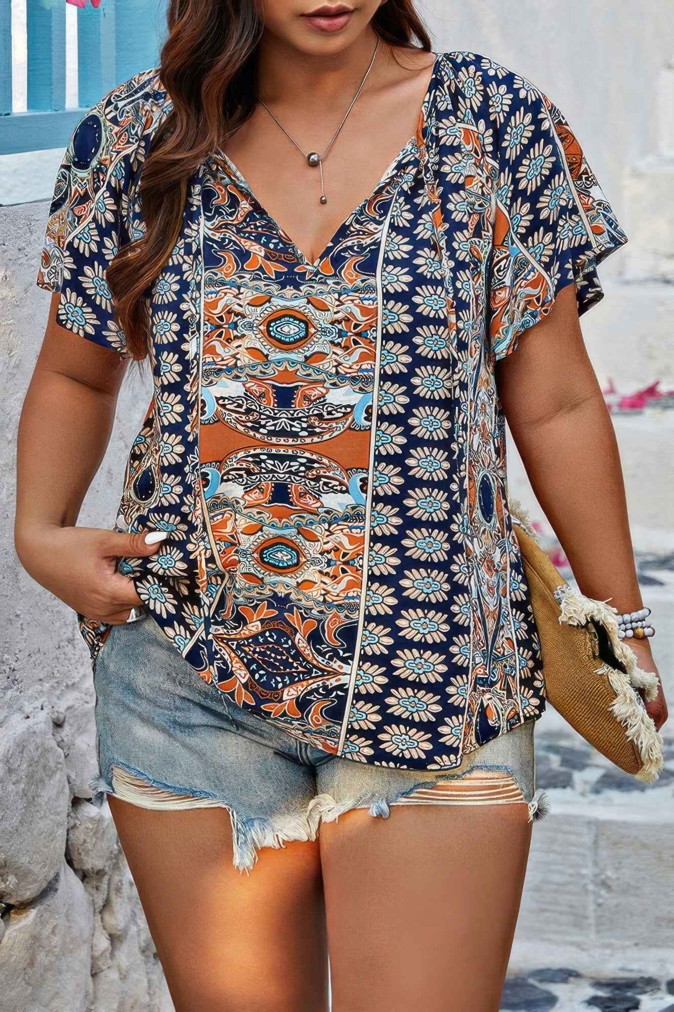 Plus Size Allover Print Boheme Loose Fit Top