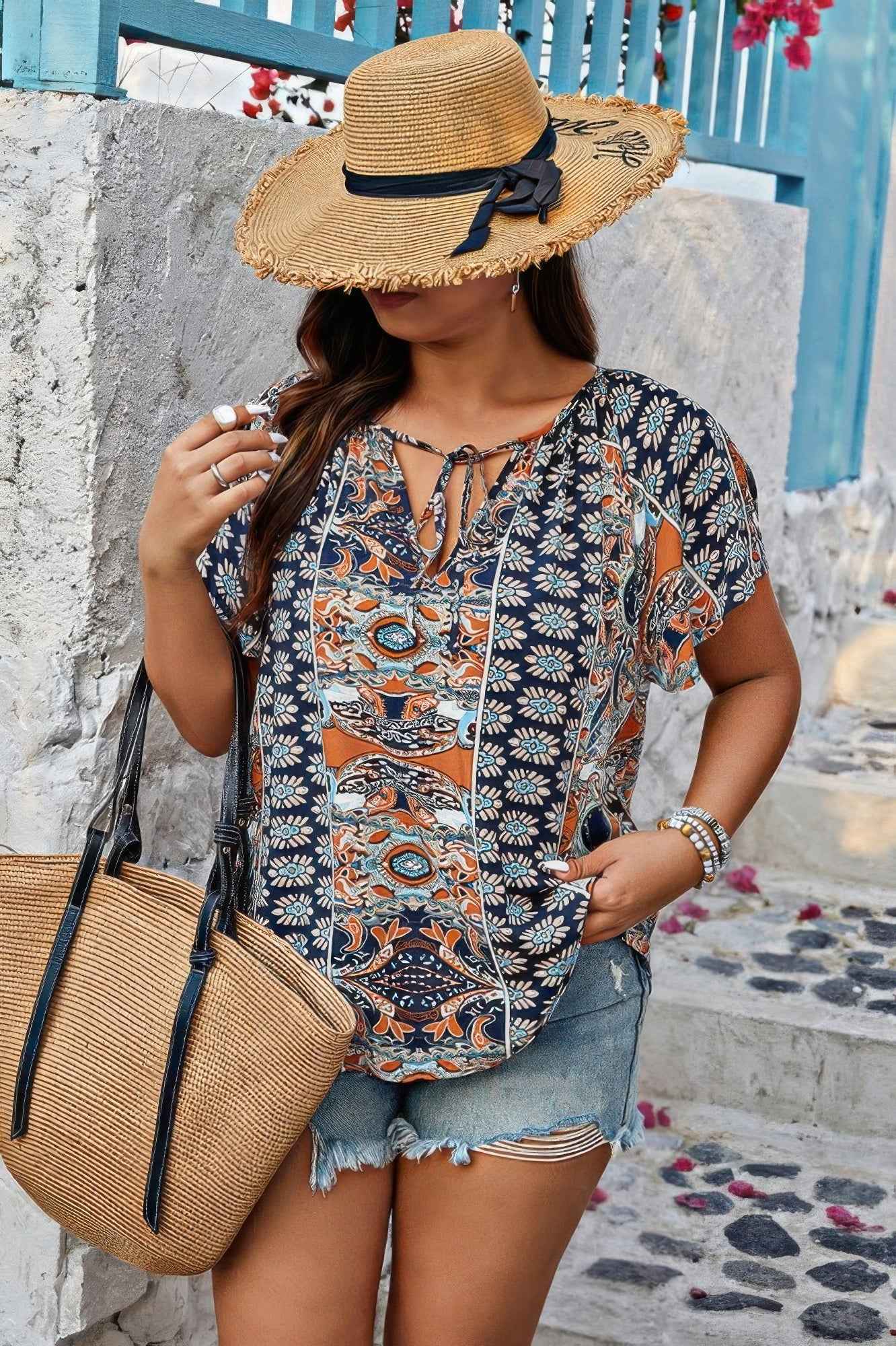 Plus Size Allover Print Boheme Loose Fit Top