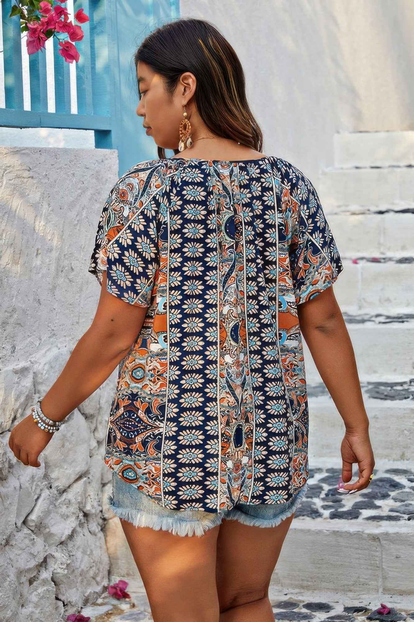 Plus Size Allover Print Boheme Loose Fit Top