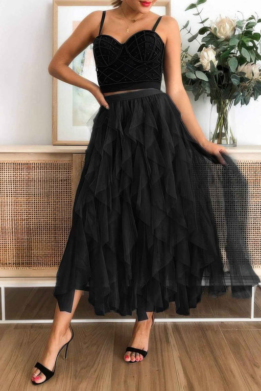 A Line Long Tulle Tiered Skirts
