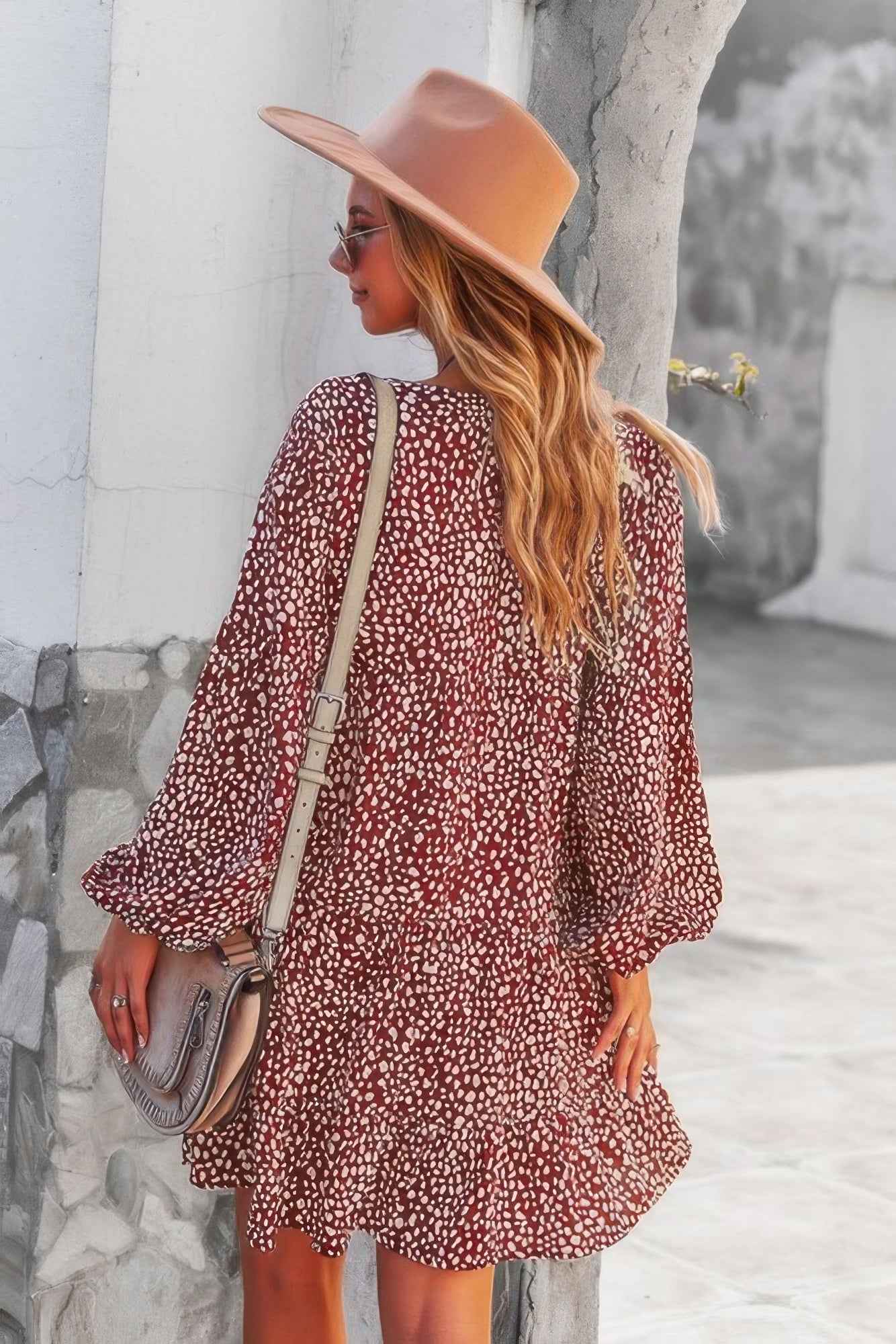 V Neck Polka Dot Tunic Dress