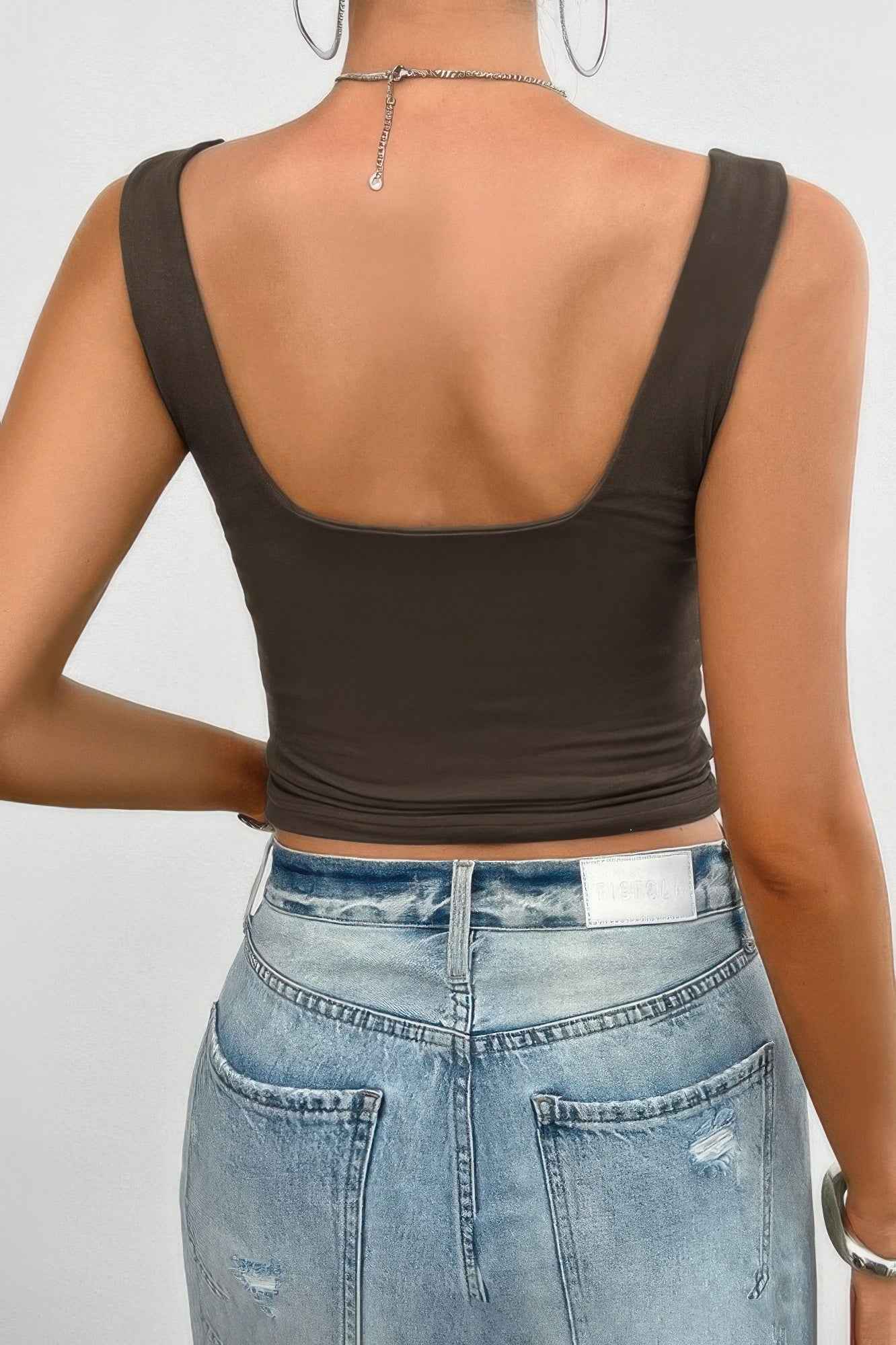 Solid Elastic Sleeveless Low Back Hot Top
