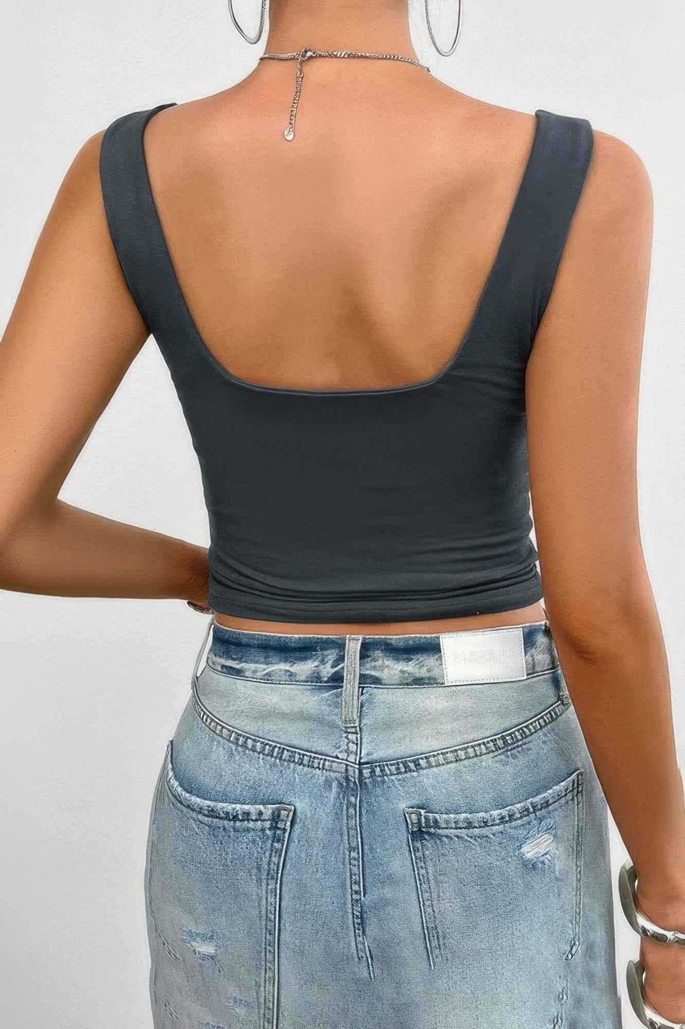 Solid Elastic Sleeveless Low Back Hot Top