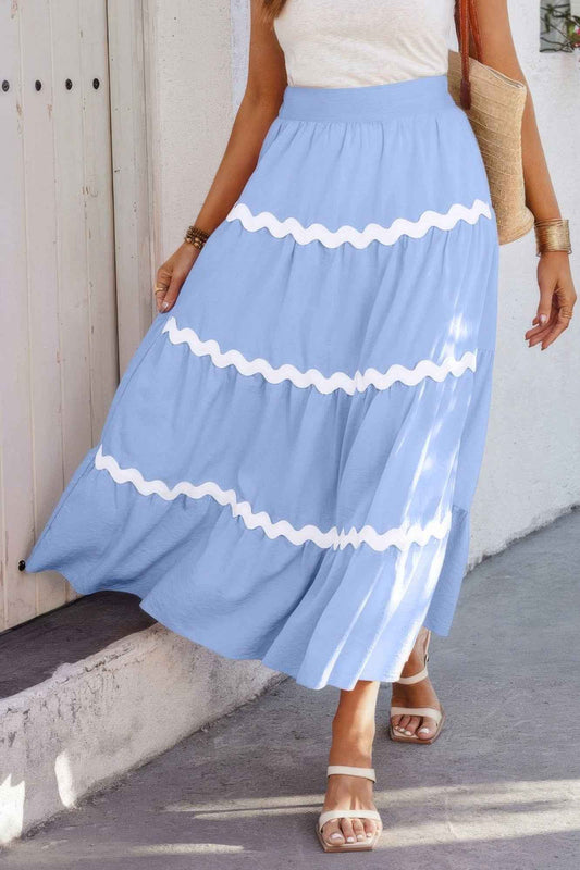 Waves Print Pleated Elastic Waist Band Skirt