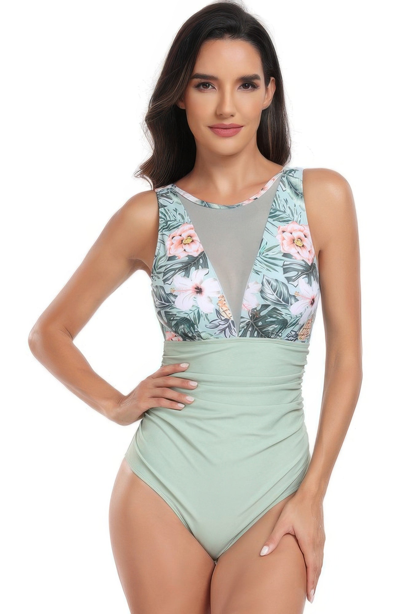 Sleeveless Color Block Floral Fit Lace Swimsuits - It's a Girly Place