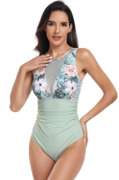 Sleeveless Color Block Floral Fit Lace Swimsuits - It's a Girly Place