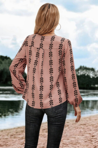 Graphic Print Strip Loose Fit V Neck Blouse - It's a Girly Place