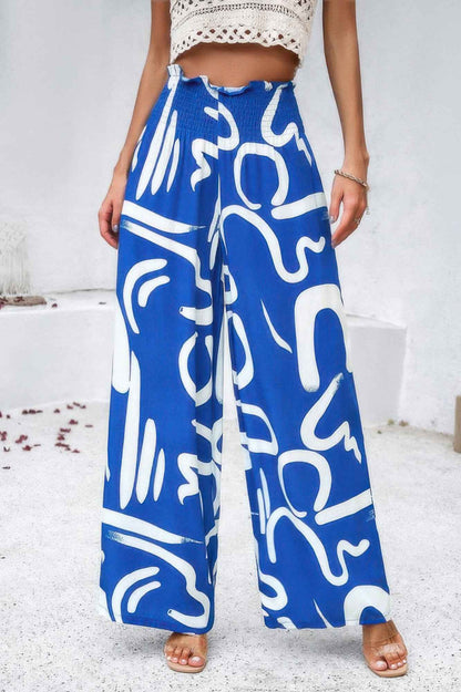 Allover Print Pockets Elastic Band Belt Pant