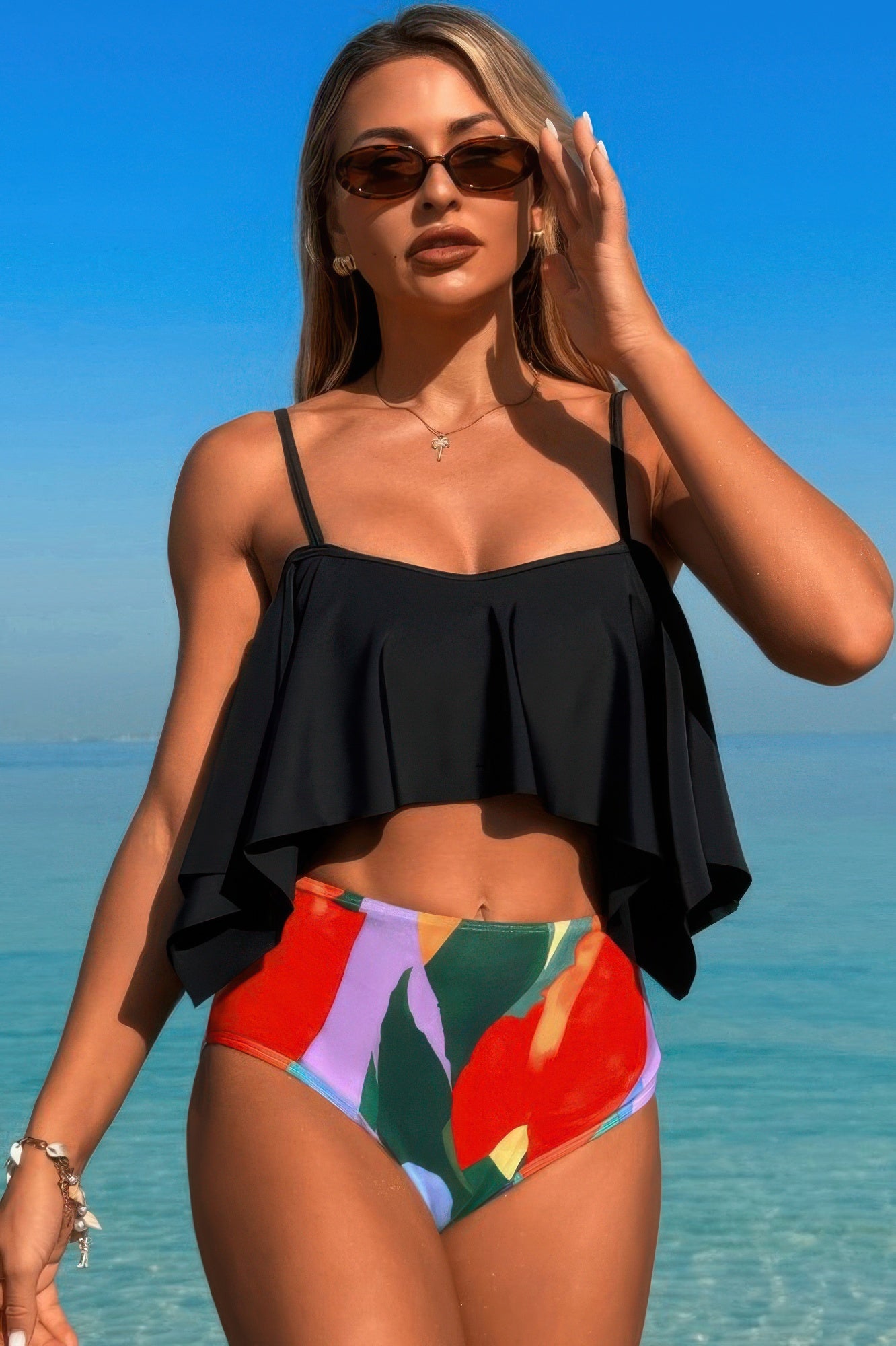 Ruffle Top High Waisted Bottom Tankini Swimsuit - It's a Girly Place