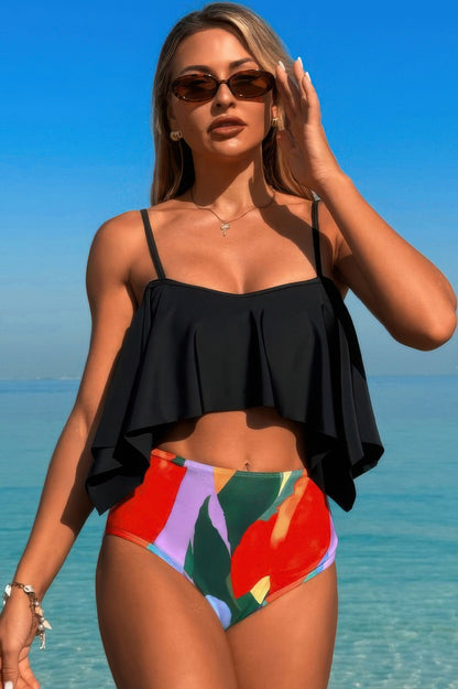 Ruffle Top High Waisted Bottom Tankini Swimsuit - It's a Girly Place