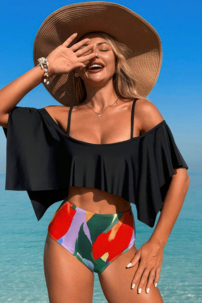 Ruffle Top High Waisted Bottom Tankini Swimsuit - It's a Girly Place