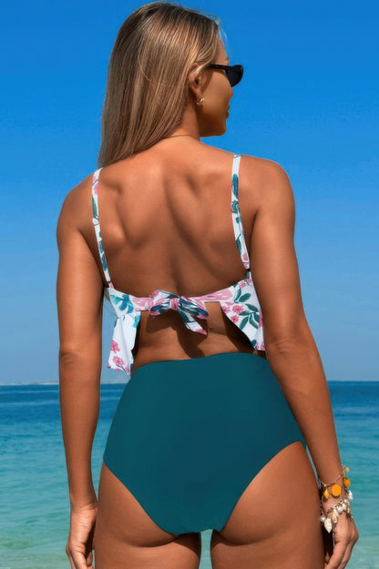 Ruffle Waist Tie Back Top High Waist Brief Tankini - It's a Girly Place