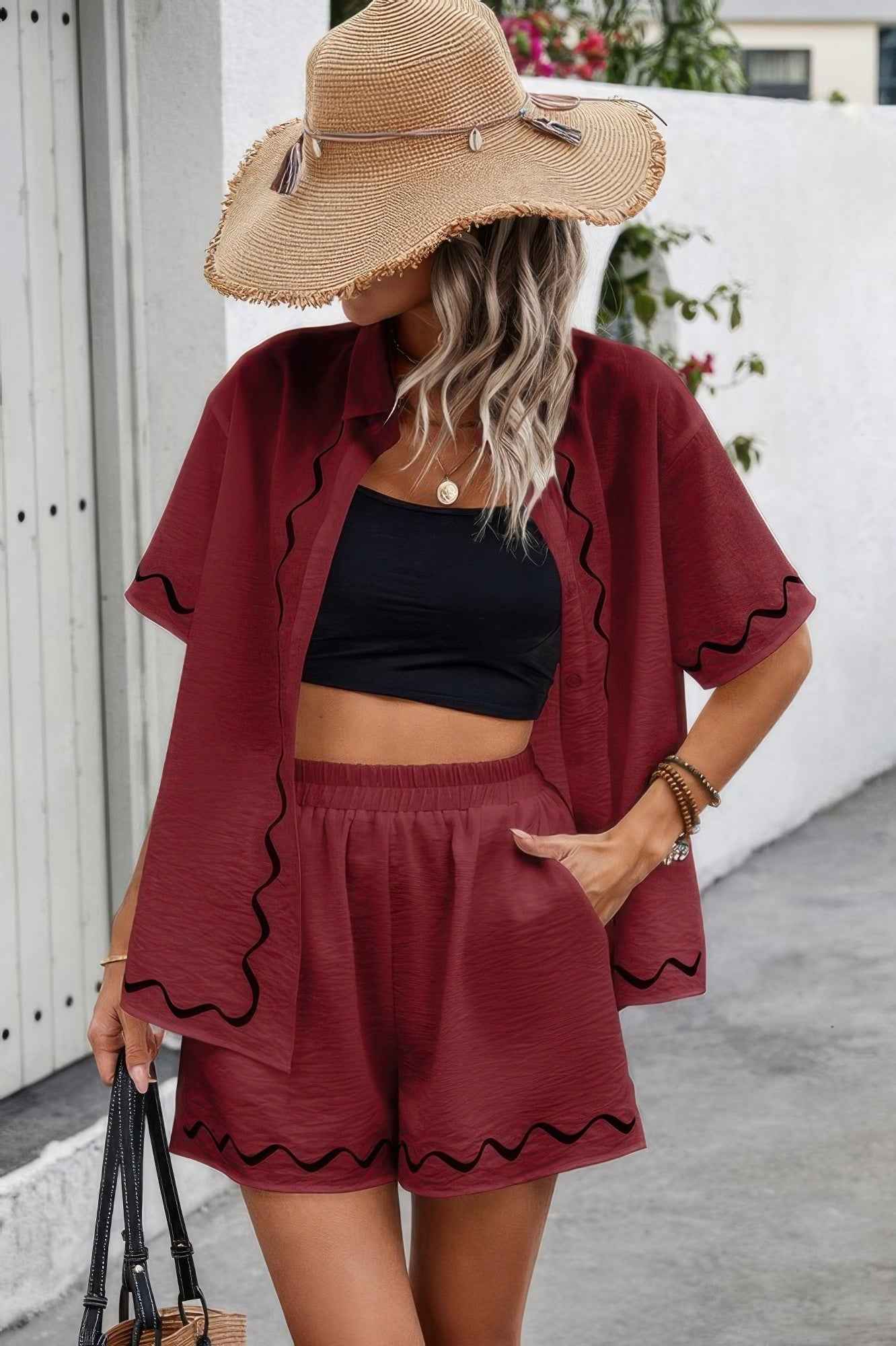 Two Piece Button Down Short Sleeve Outfits Sets