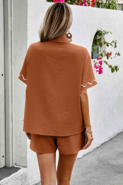 Two Piece Button Down Short Sleeve Outfits Sets