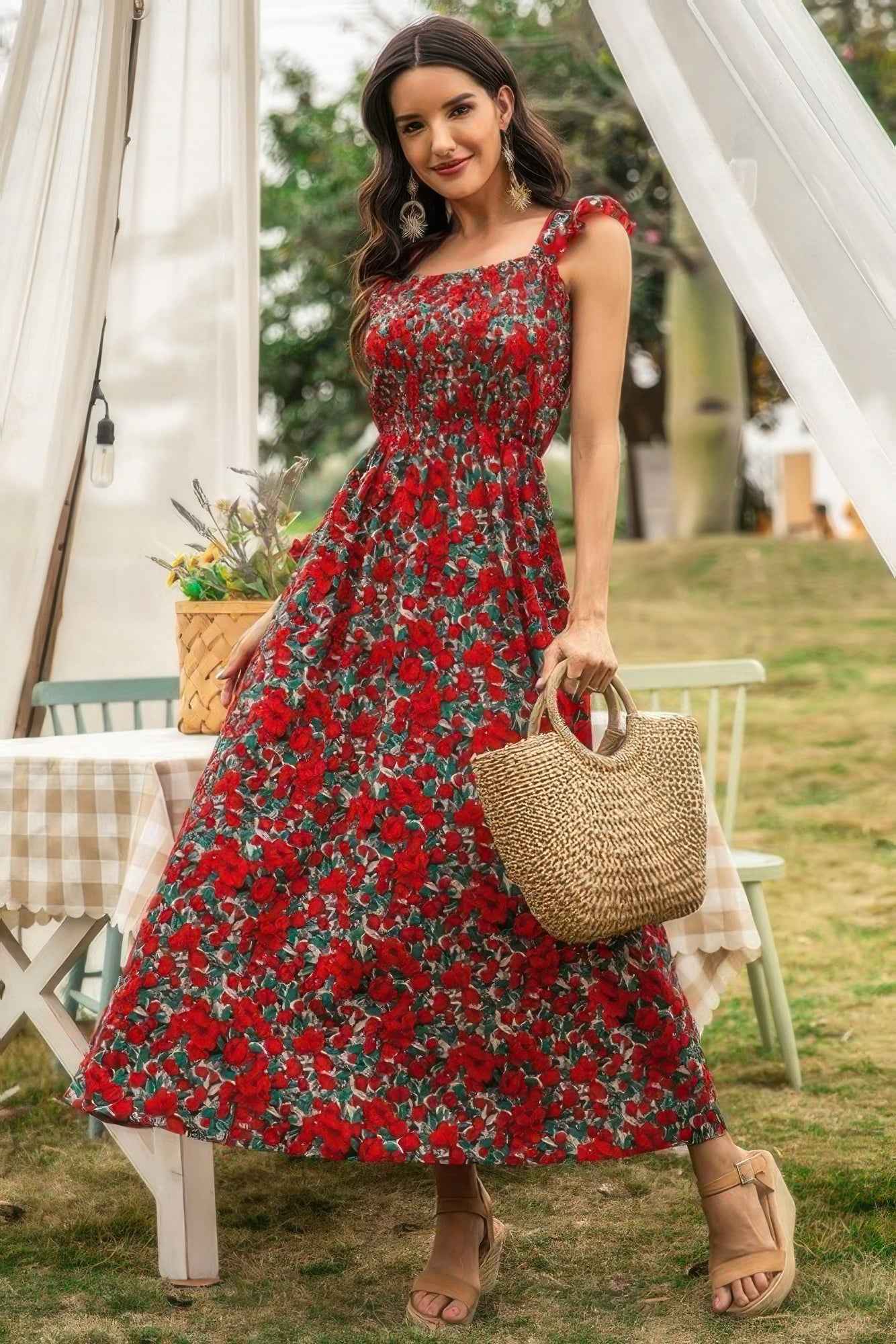 Sleeveless Floral Low Neck Max Dress