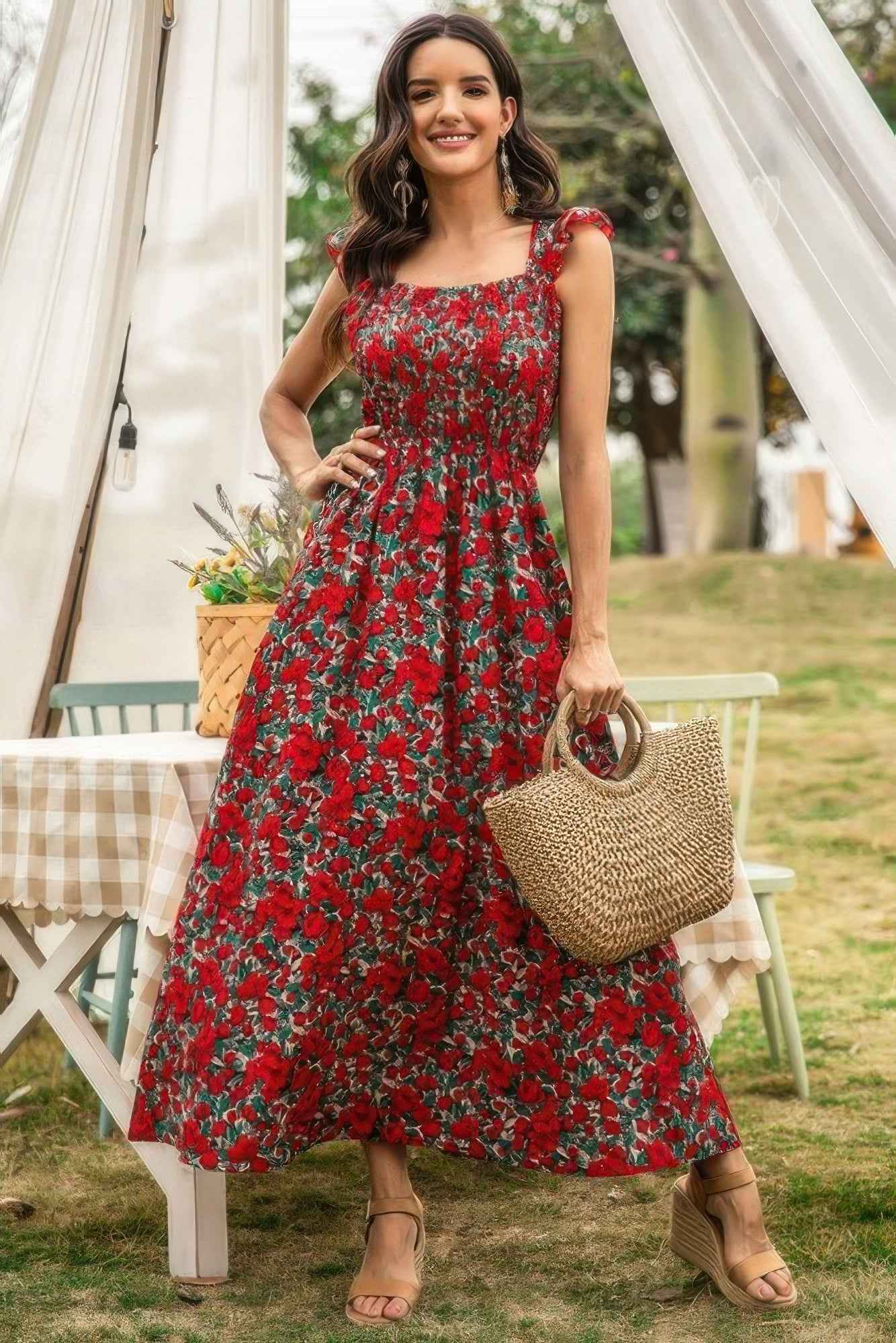 Sleeveless Floral Low Neck Max Dress