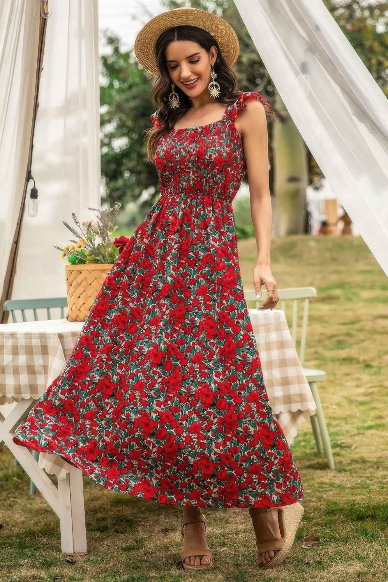 Sleeveless Floral Low Neck Max Dress