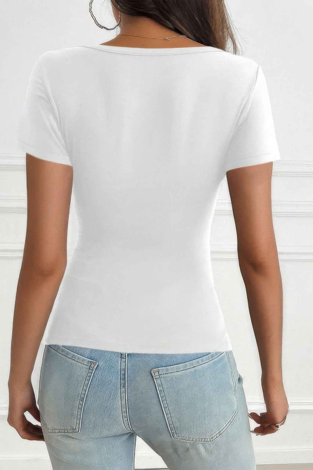 V Neck Solid Lace Splicing Button Fitted Shirt