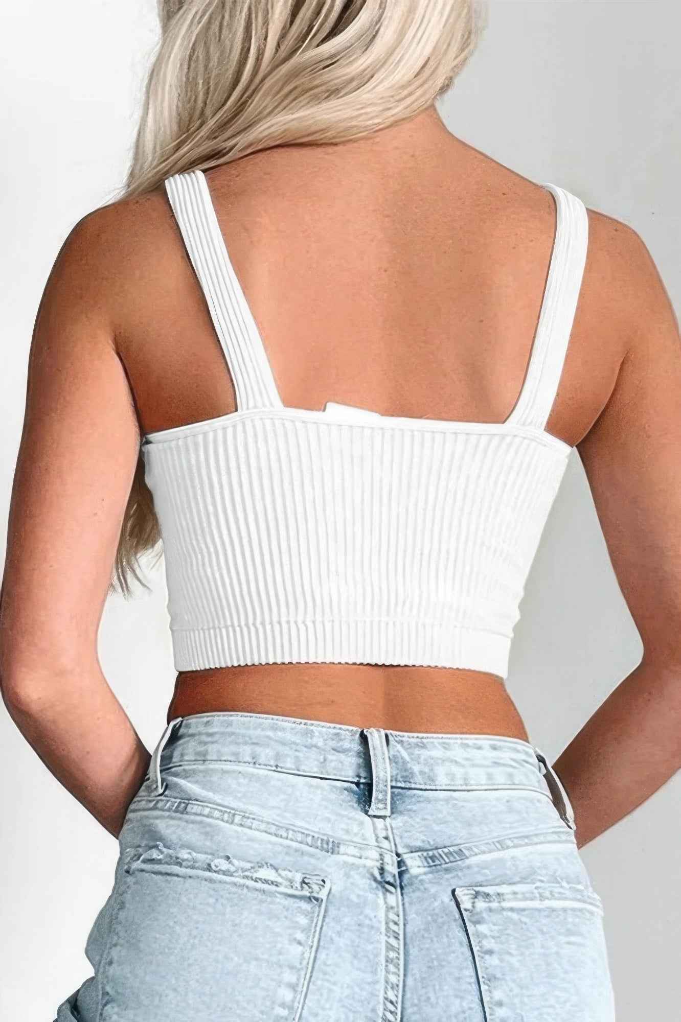 Solid V Neck Elastic Sleeveless High Waist Top