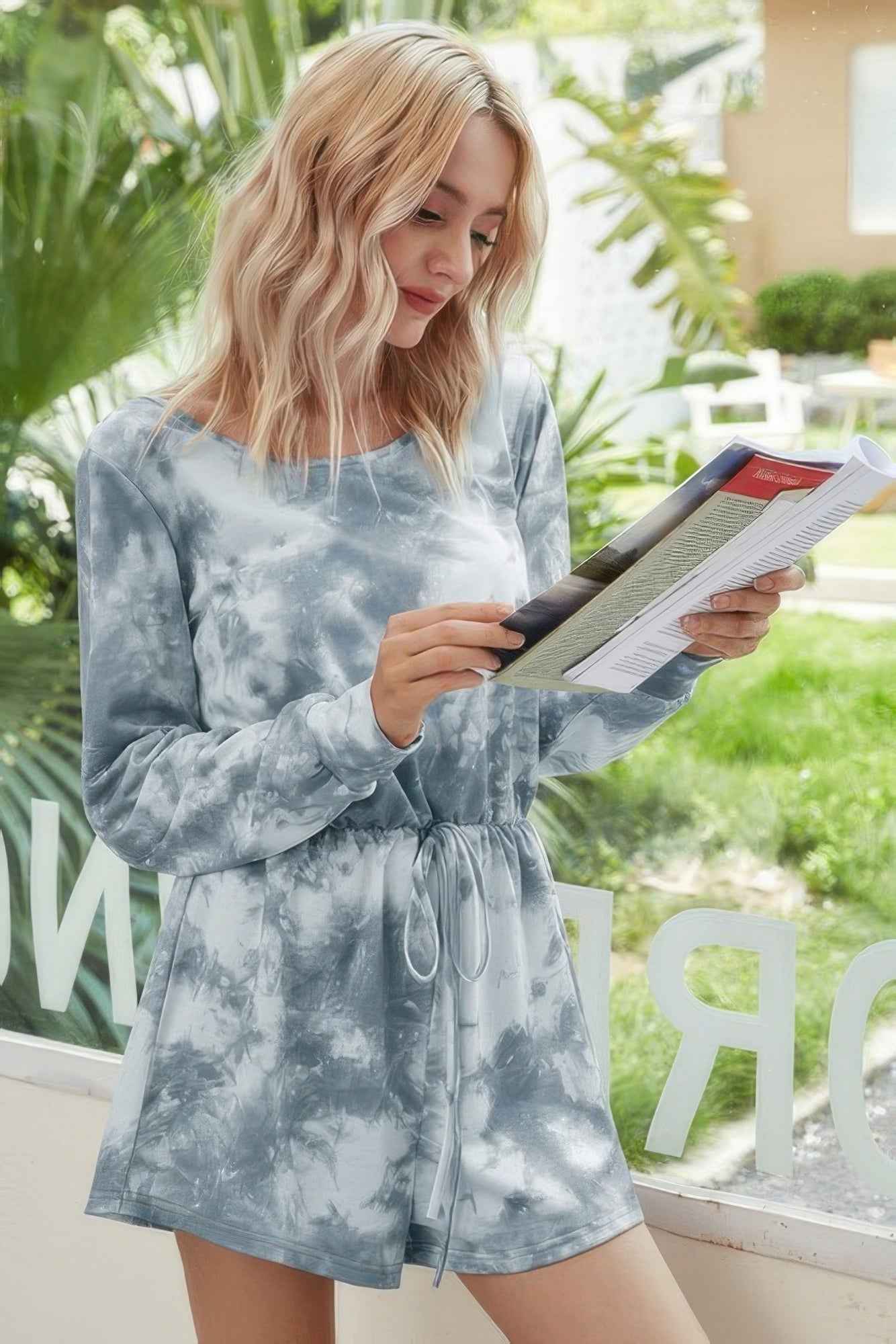 Tie Dye Round Neck Drawstring Romper