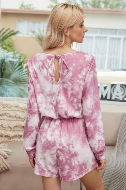 Tie Dye Round Neck Drawstring Romper