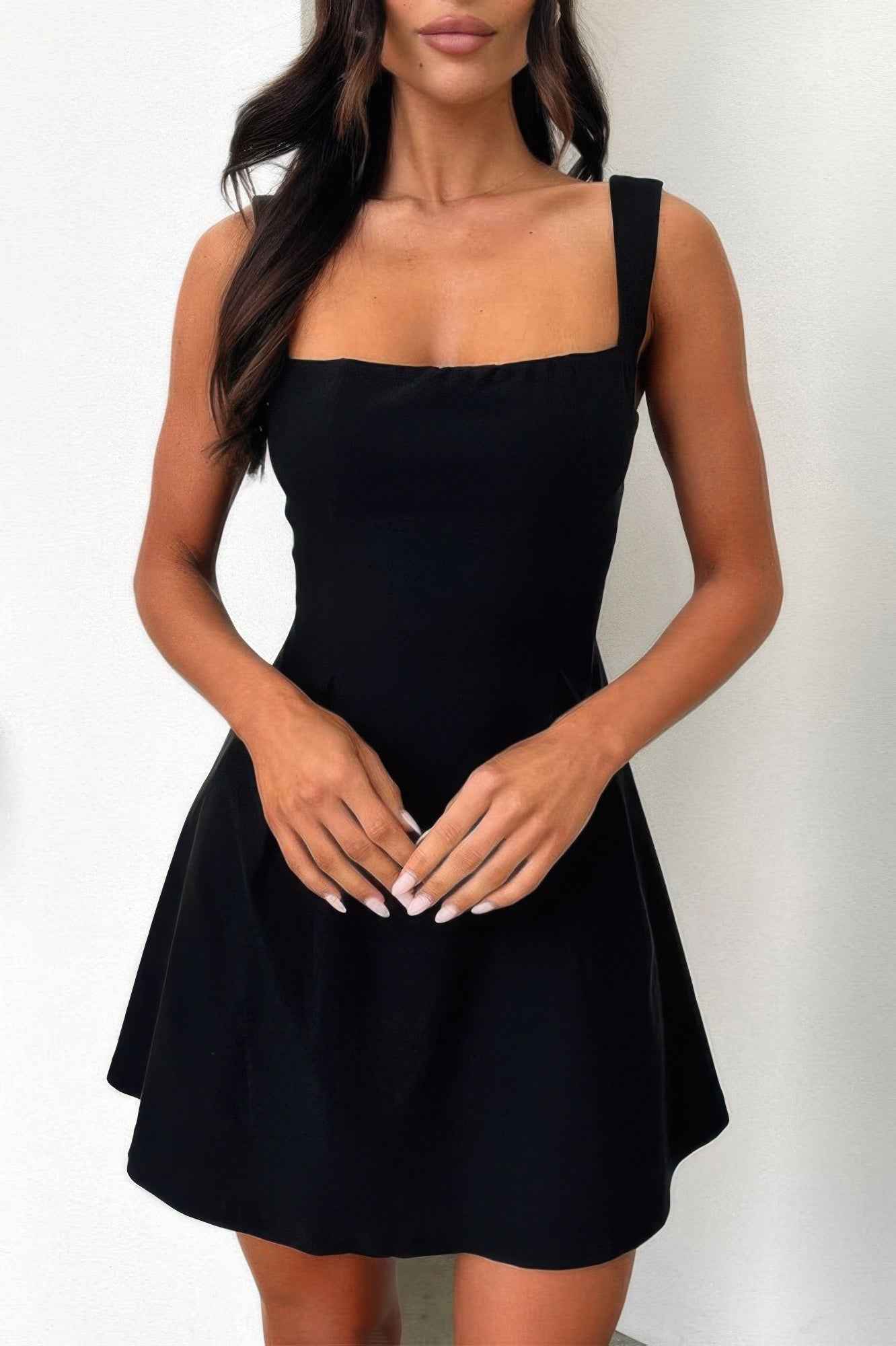 Solid Sleeveless Fit Wide Strap A Line Dress