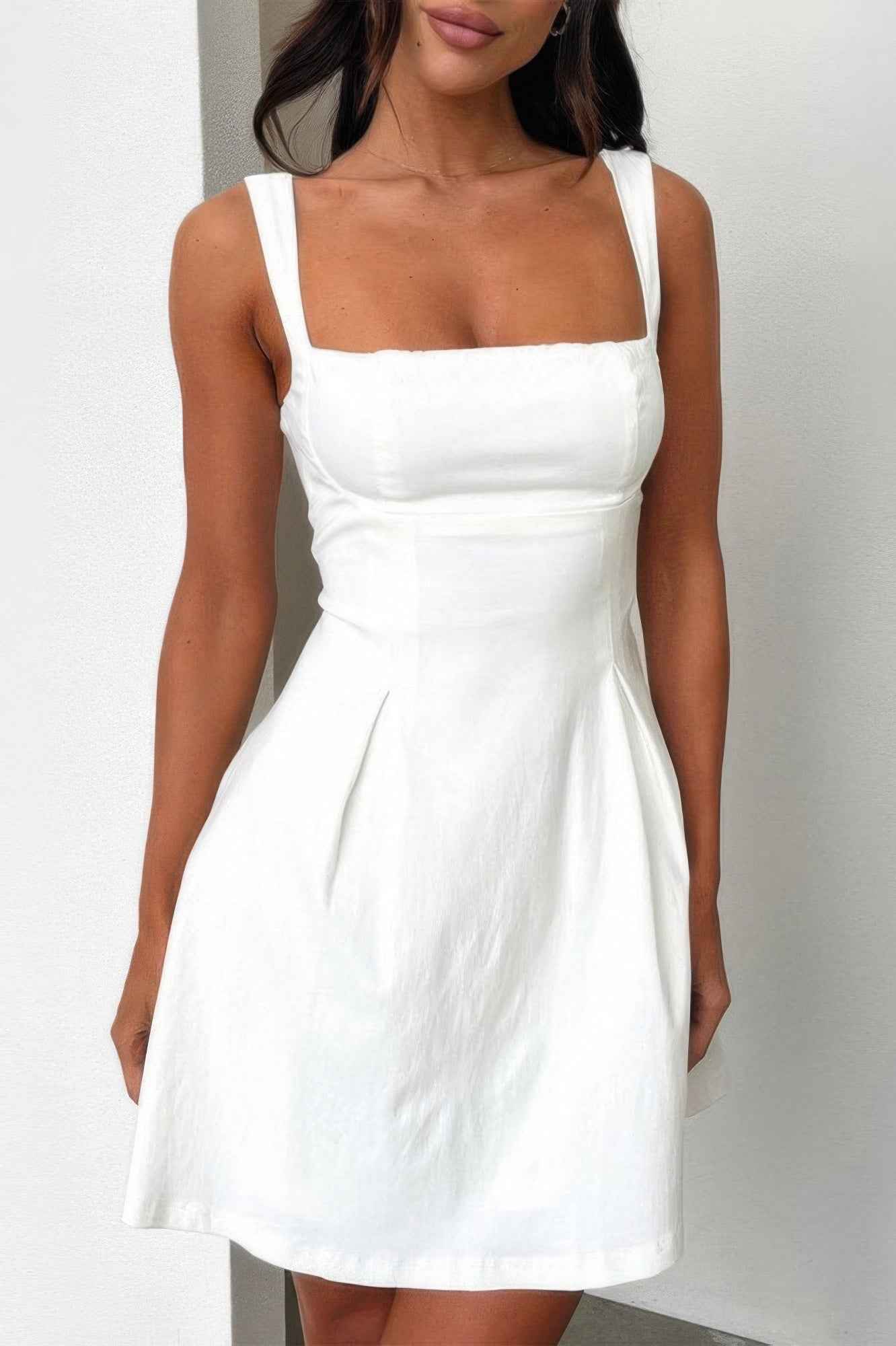 Solid Sleeveless Fit Wide Strap A Line Dress