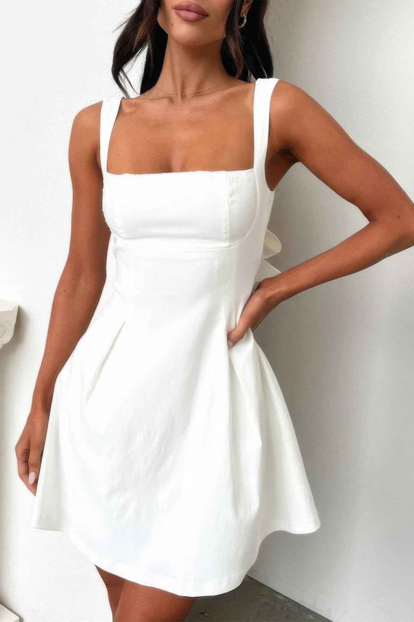 Solid Sleeveless Fit Wide Strap A Line Dress