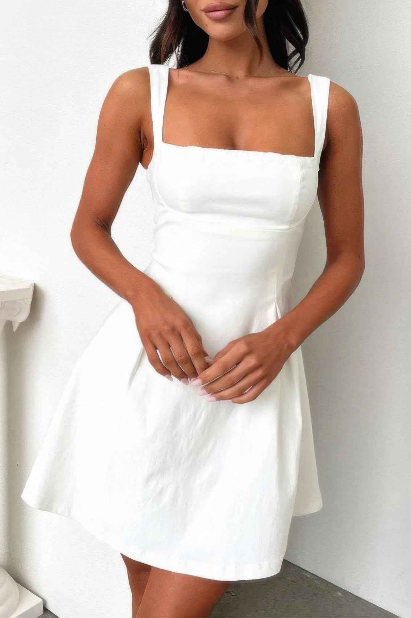 Solid Sleeveless Fit Wide Strap A Line Dress