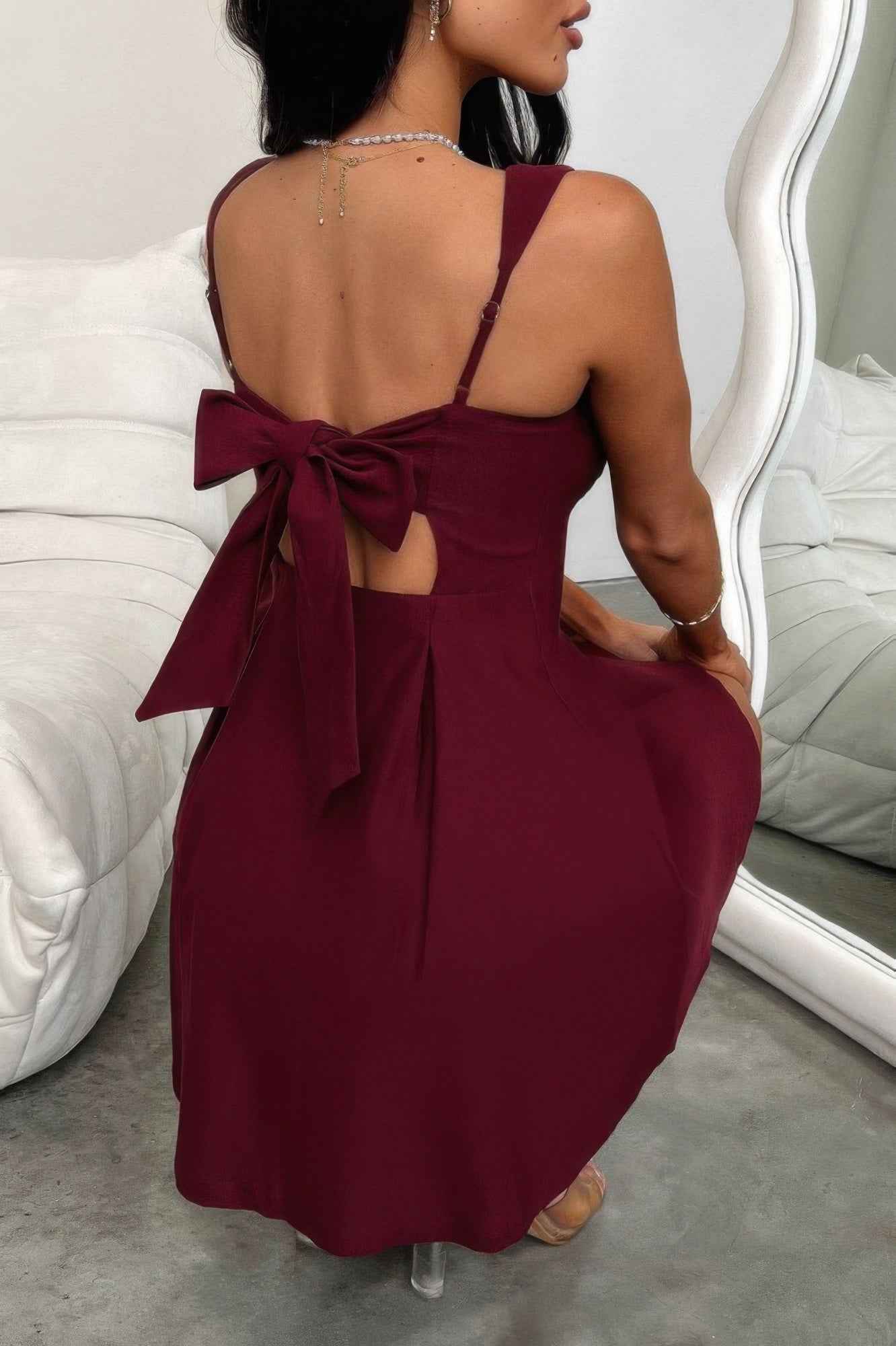 Solid Sleeveless Fit Wide Strap A Line Dress