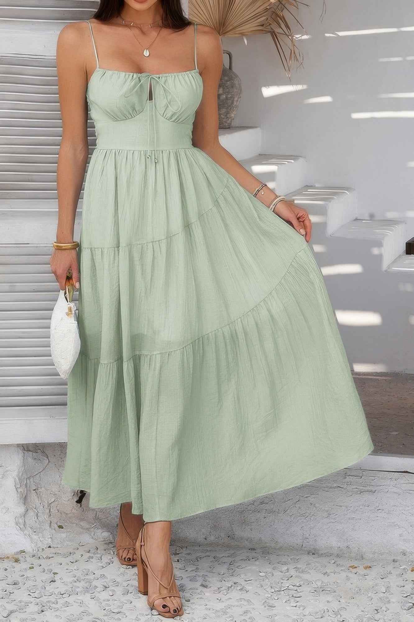 Solid Sleeveless Smocked Tiered Maxi Cami Dress