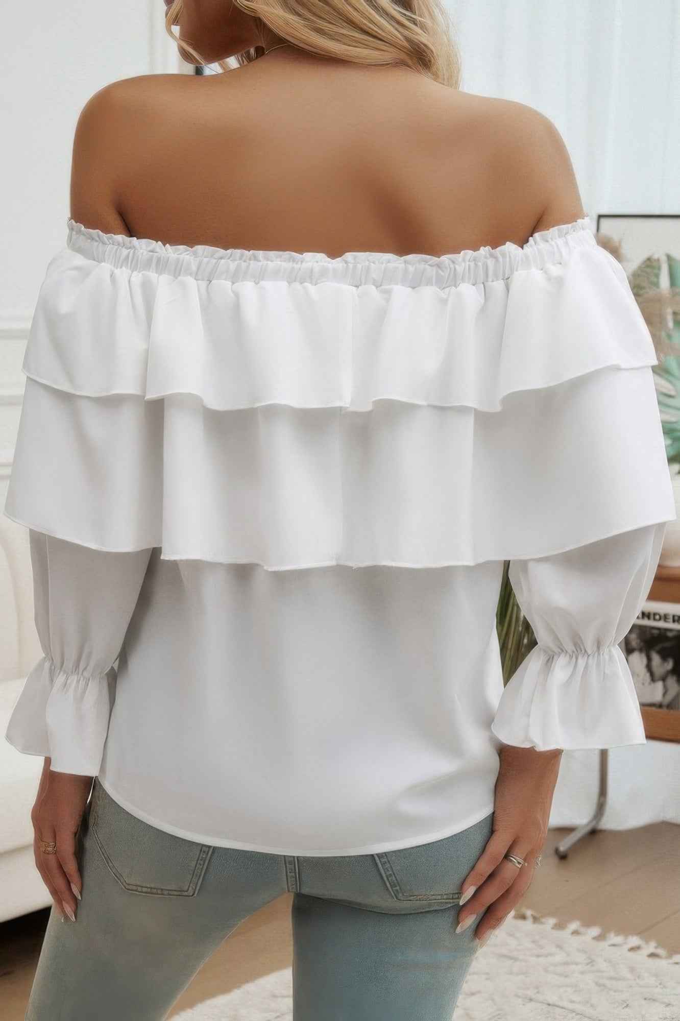 Tiered Ruffles Drawstring Ruched Neck Blouse
