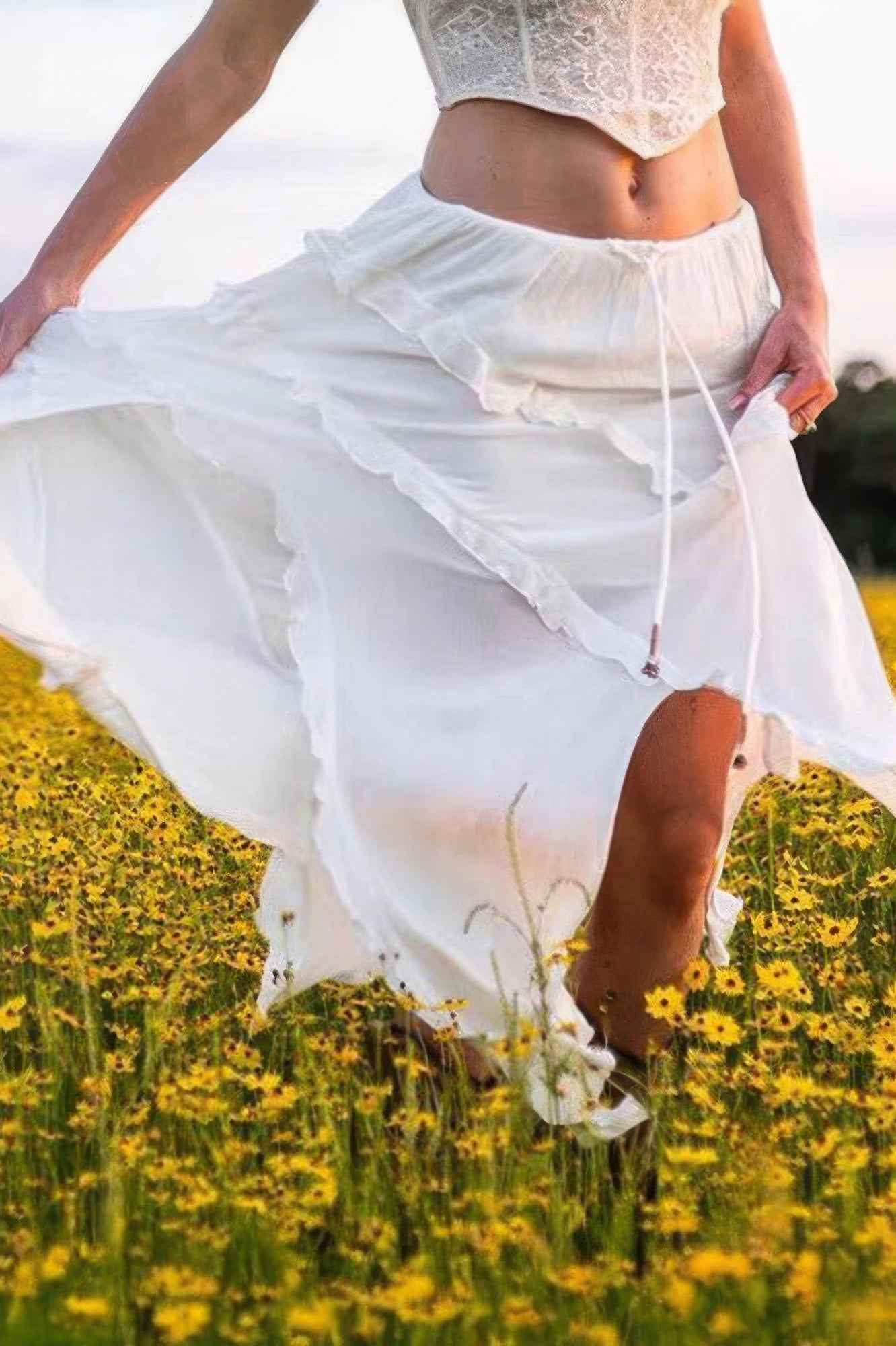 Solid Ruffle Drawstring Waist Asymmetry Hem Skirt