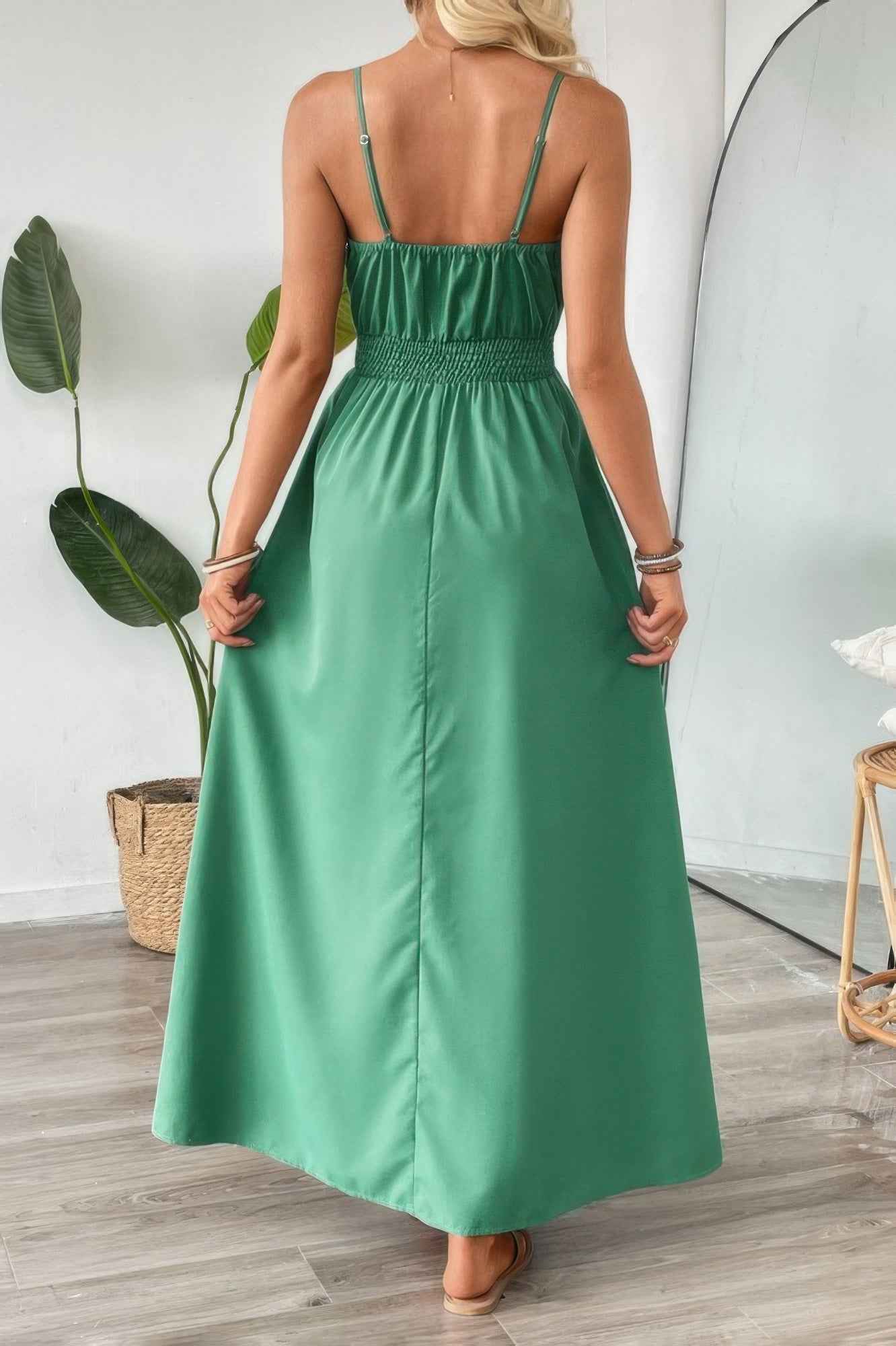 Solid Sleeveless Ruched Elactic Waist A Line Dress