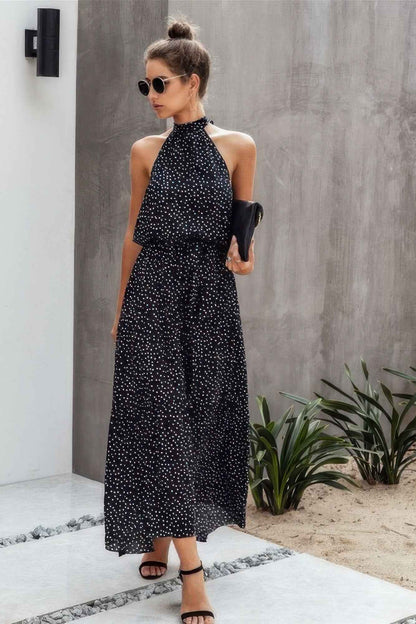 Halter Neck Polka Dot Swing Dress