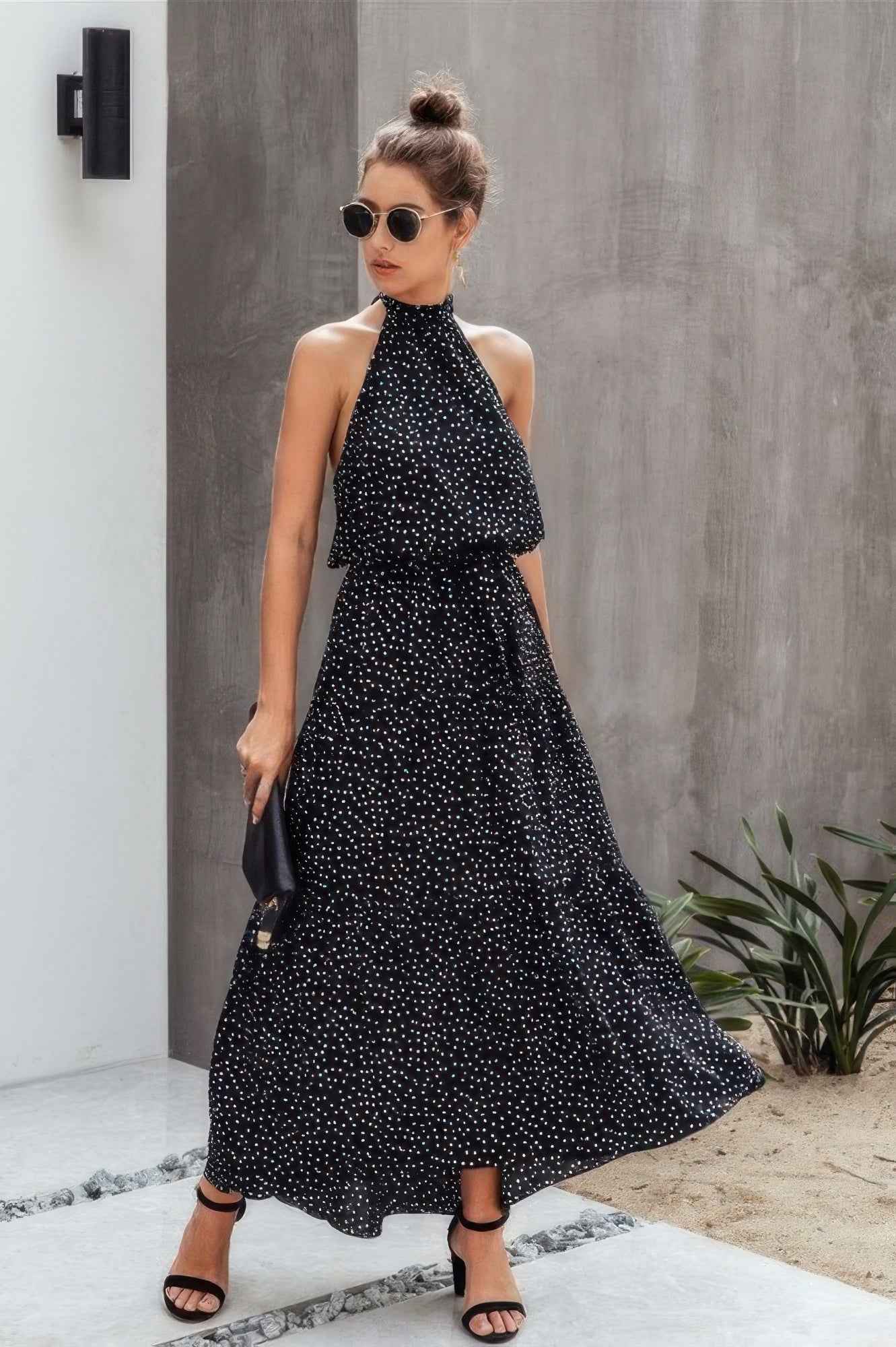 Halter Neck Polka Dot Swing Dress