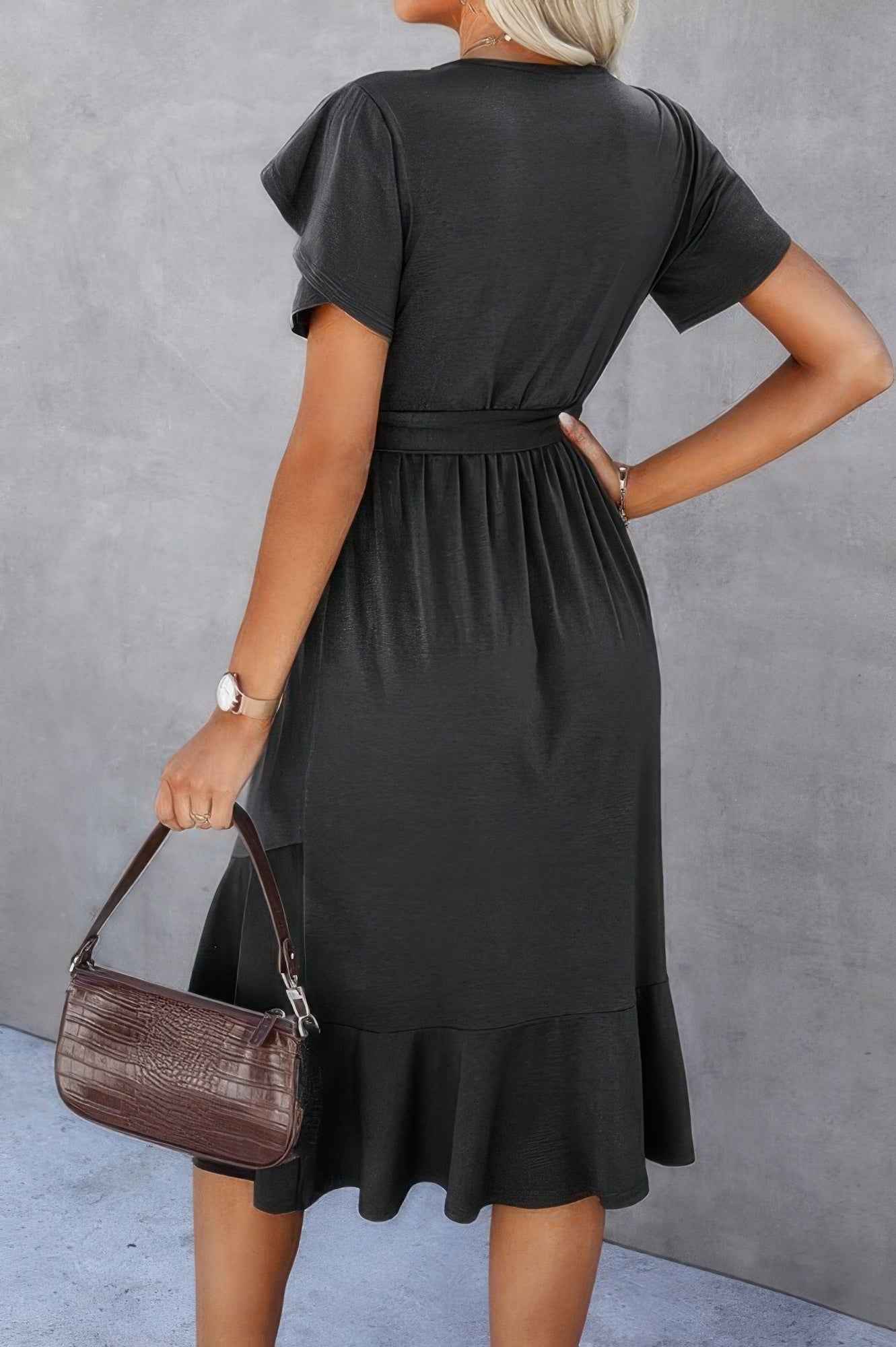 Scoop Neck Short Sleeve Solid Dress