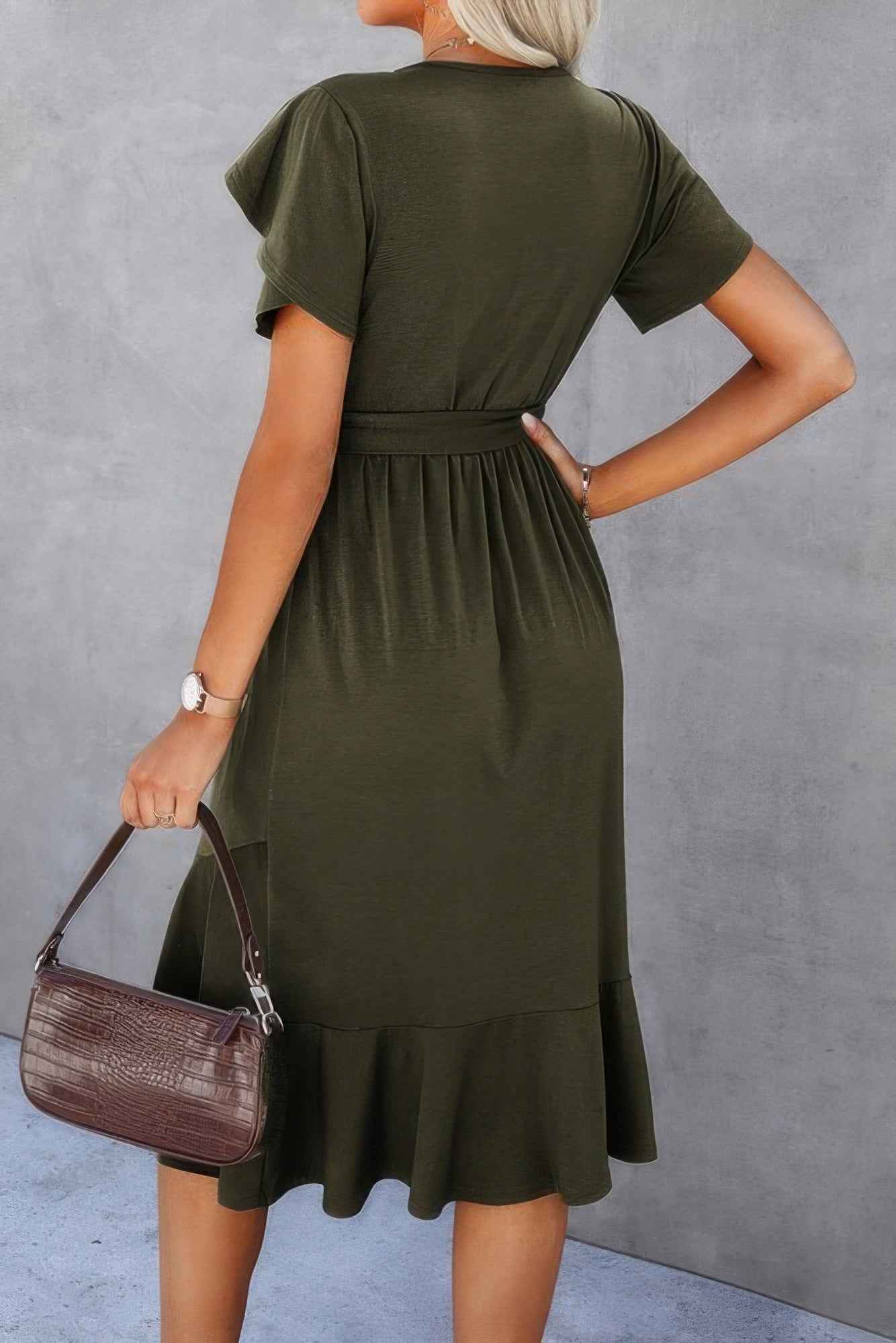 Scoop Neck Short Sleeve Solid Dress