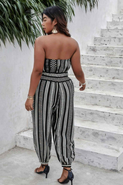 Plus Size Print Off Shoulder Sleeveless Jumpsuit