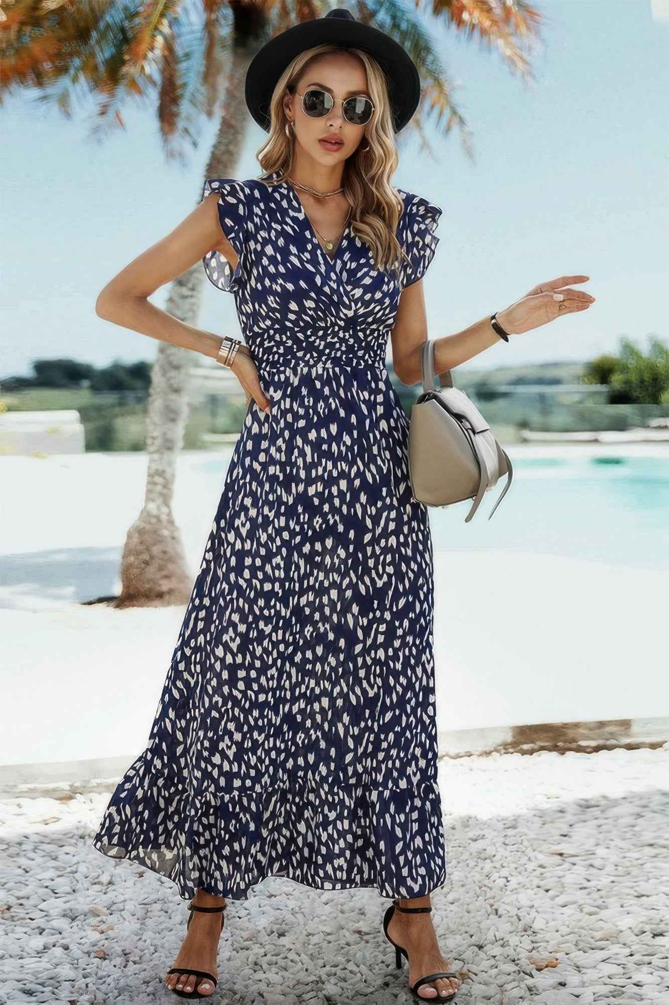 Sleeveless Tie Waist Surplice Wrap Leopard Dress