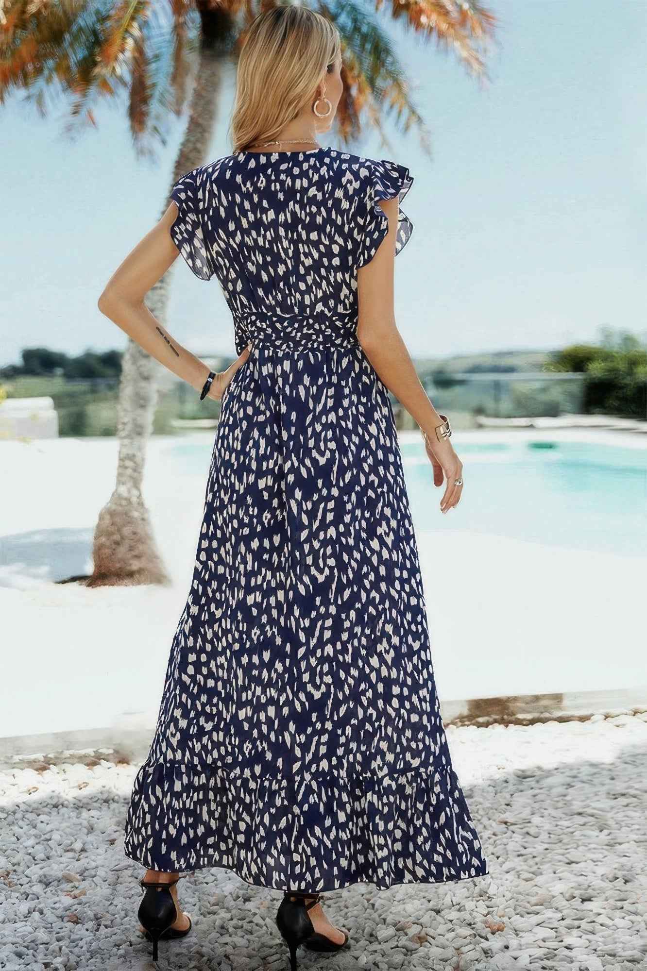 Sleeveless Tie Waist Surplice Wrap Leopard Dress