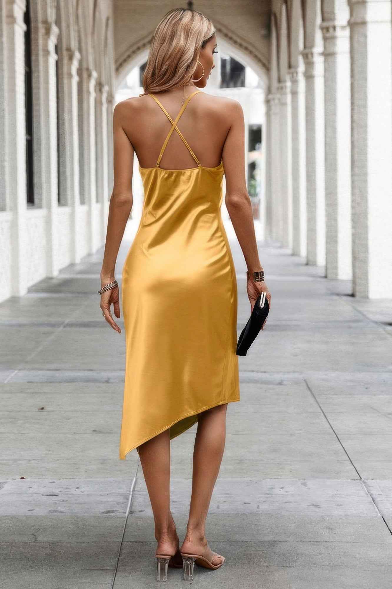 Solid Sleeveless Deep V Cross Wrap Dress