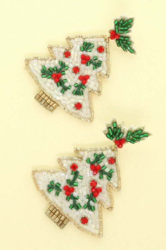 Eweled White Christmas Tree Post Earrings - It's a Girly Place