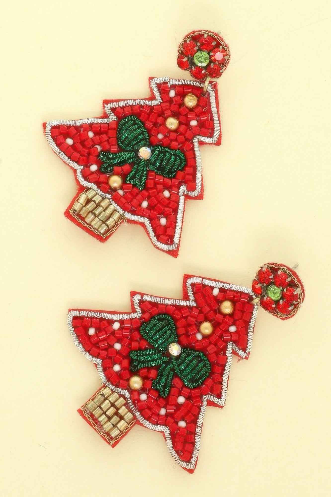 Jeweled Red Christmas Tree Post Earrings