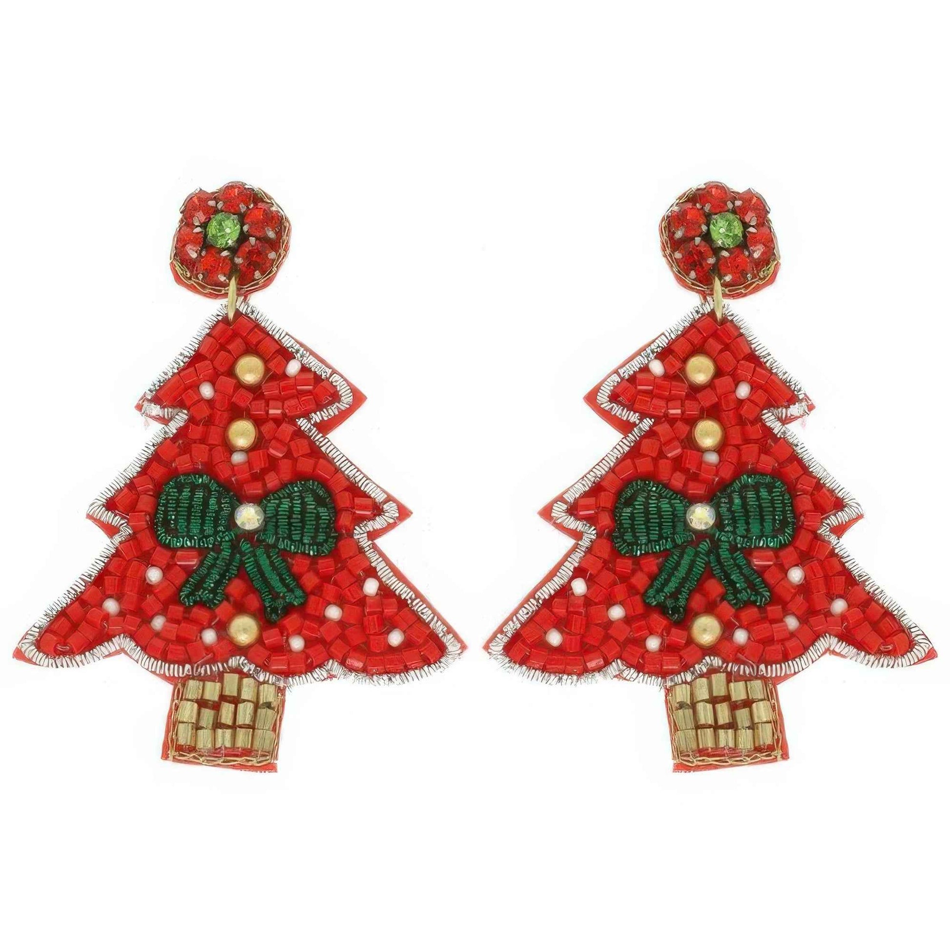 Jeweled Red Christmas Tree Post Earrings
