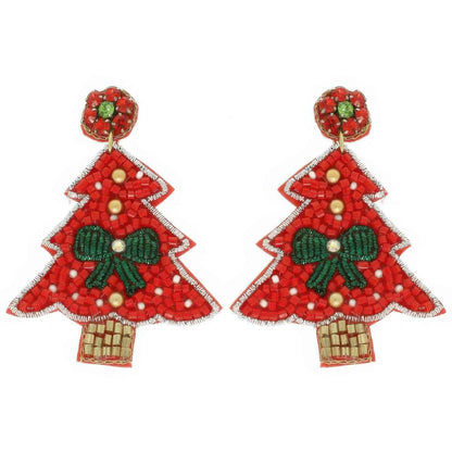 Jeweled Red Christmas Tree Post Earrings